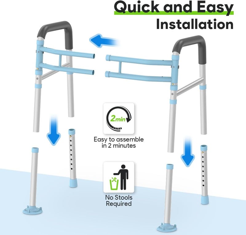 DELOG Toilet Safety Rails 300 lb - Adjustable Toilet Safety Frame & Rails, Toilet Safety Rail for Elderly Adults, Toilet Handles for Seniors, Toilet Bars for Elderly & Handicap (Blue) - Image 3